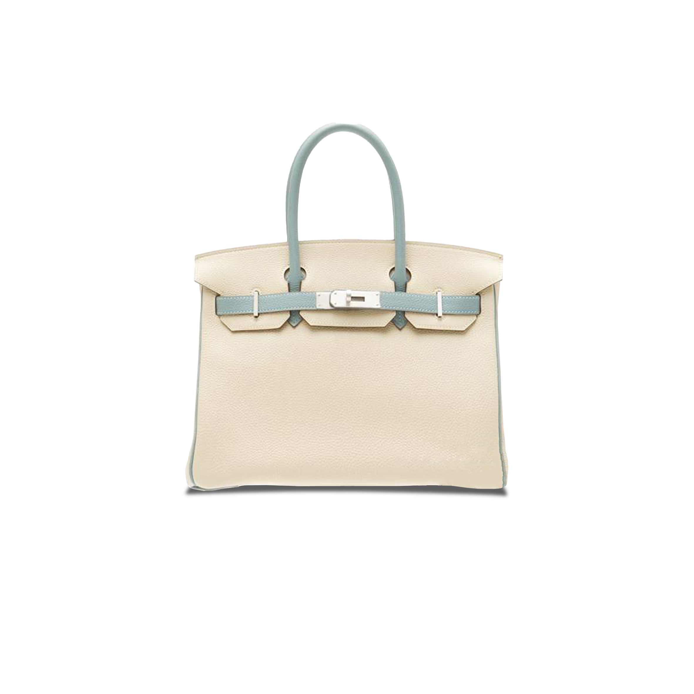 HERMÈS MASTER BIRKIN 25 CHEVRE LEATHER CREAM WHITE AND HAZE BLUE WITH SILVER BUCKLE BAG H028361CC71 (25*20*13cm)